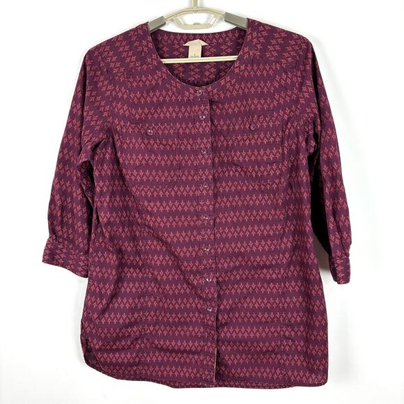 Duluth Trading Women's Free Range Cotton 3/4 Sleeve Tunic Maroon Red Print - Picture 1 of 8